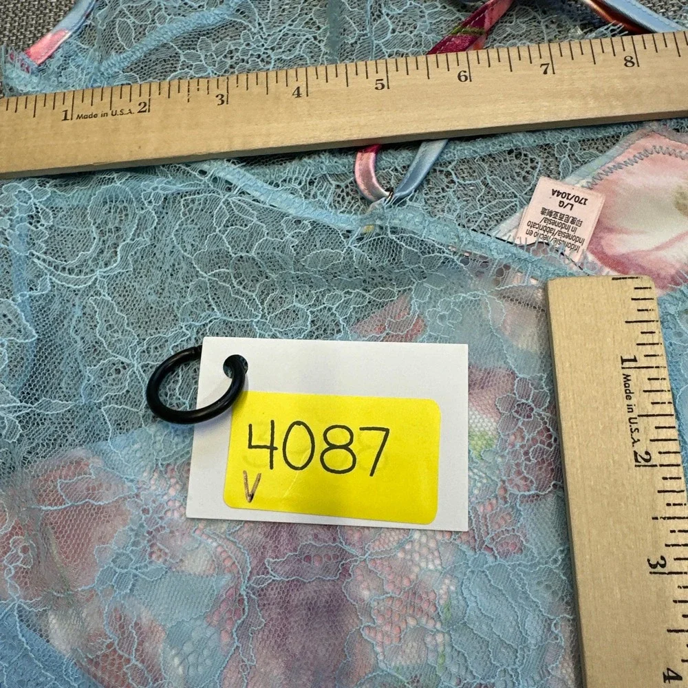 Victorias Secret Babydoll Large Light Blue Floral Lace Chemise‎ Nightgown Slip